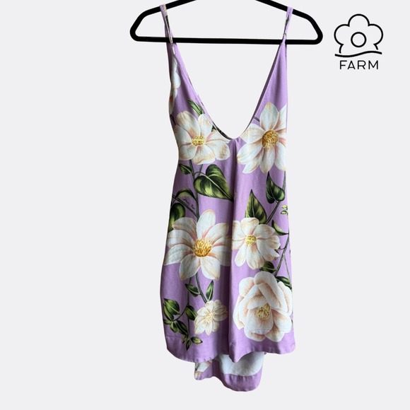 Farm Rio Florença Mini Dress Small Purple Floral Adjustable Straps Waist Tie - Picture 3 of 7